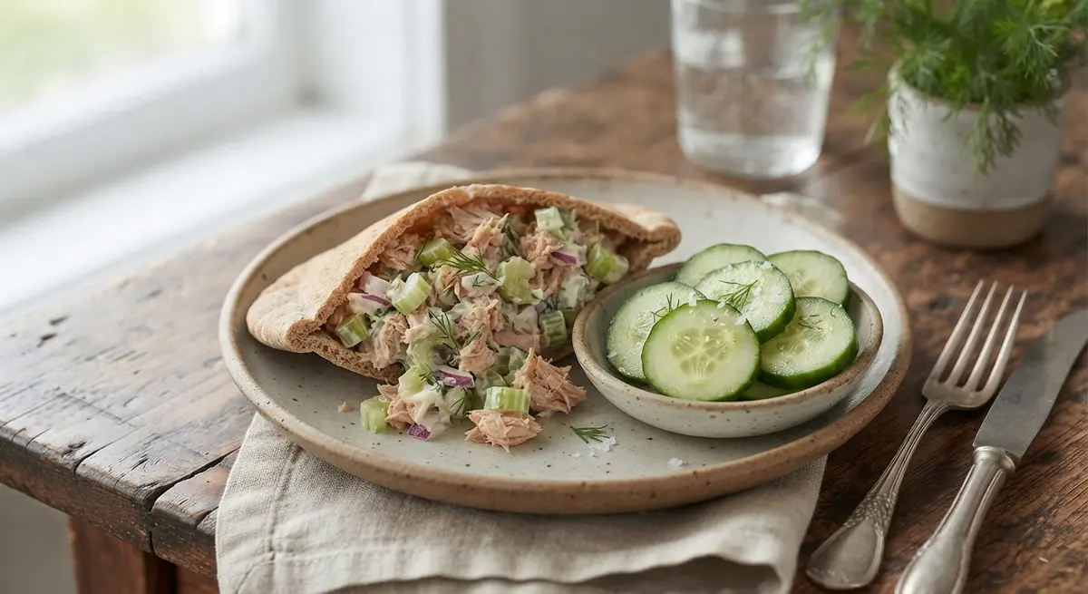 Tuna Salad Pita Pocket + Cucumber Lunchbox